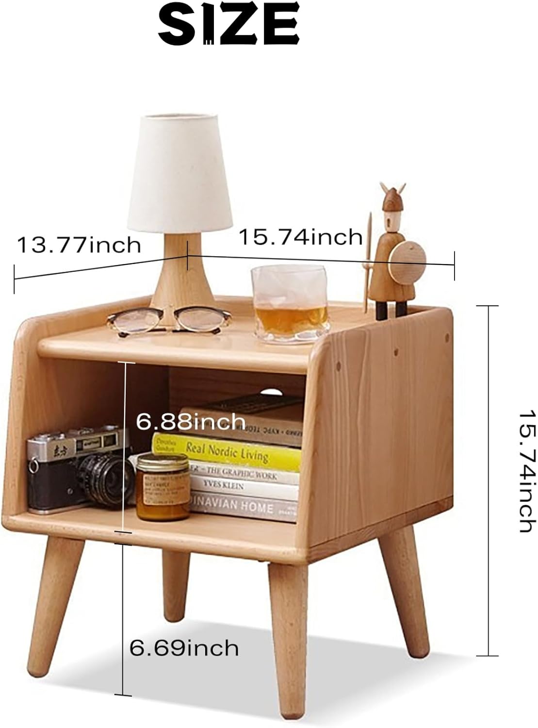 Bedside Table - 100% Solid Oak Wood Nightstand - Small Nightstand with Open Design - Small Side End Table for Bedroom Living Room, Easy Assembly (Natural Color)