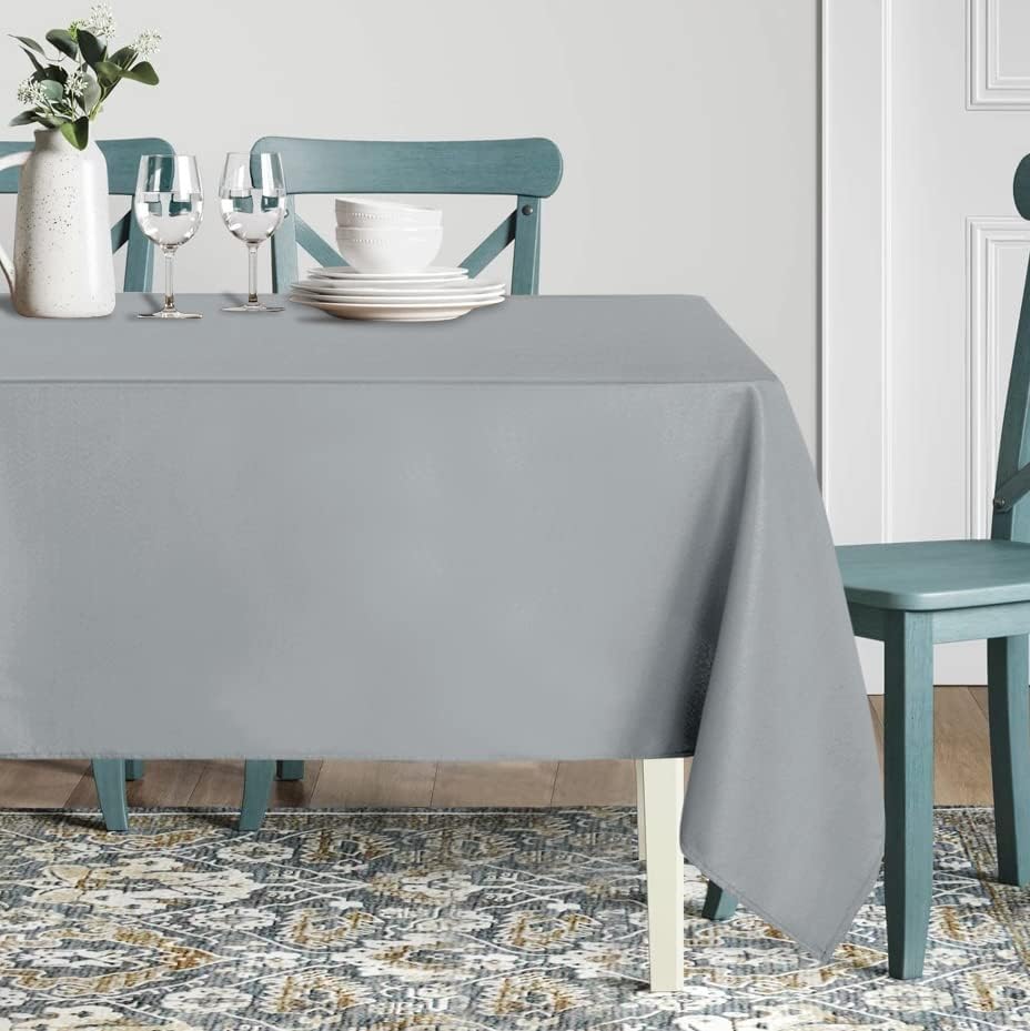 sancua Rectangle Tablecloth - 60 x 84 Inch - Stain and Wrinkle Resistant Washable Polyester Table Cloth, Decorative Fabric Table Cover for Dining Tables, Buffet Parties and Camping, Silver Grey
