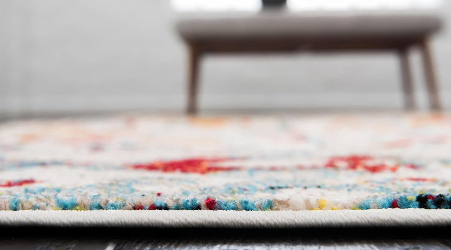Unique Loom Rosso Collection Vintage, Geometric, Bohemian, Traditional, Distressed, Southwestern Area Rug, 8' 0" x 10' 0", Multi/Ivory