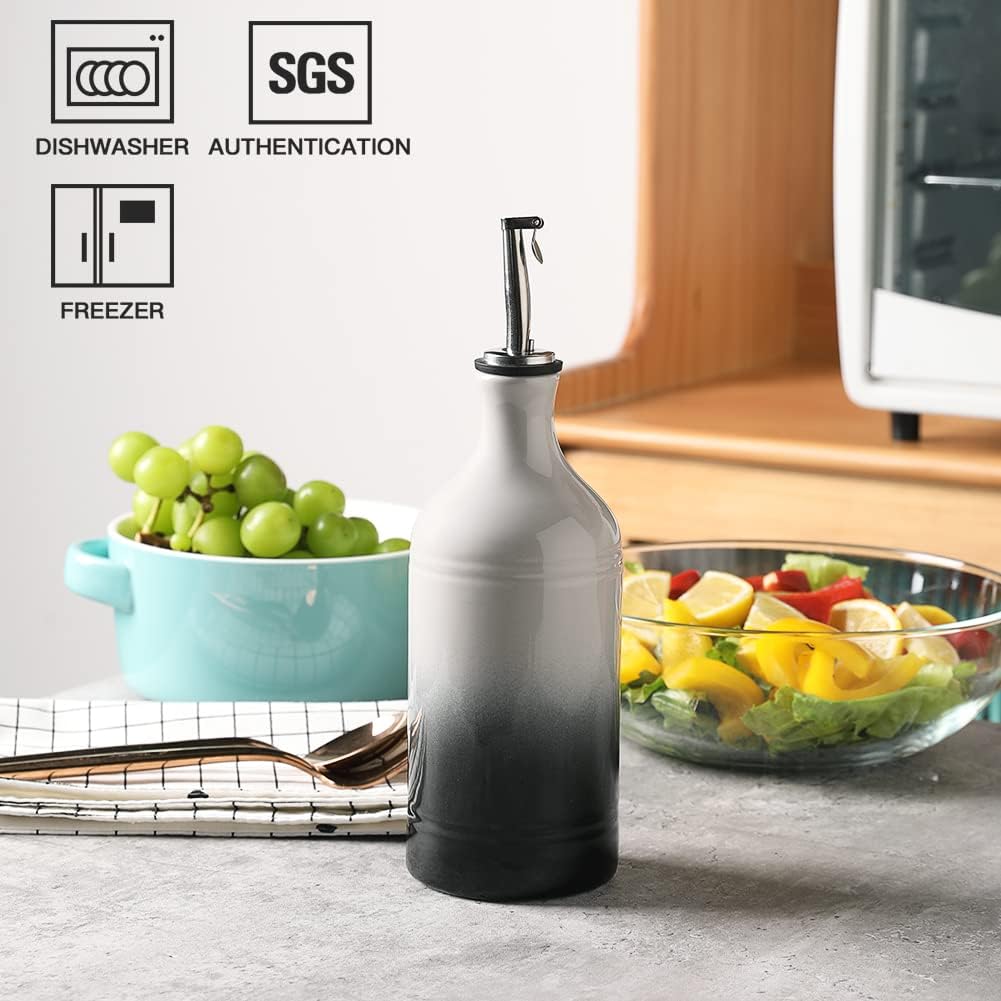 Sweejar Ceramic Olive Oil Dispenser Bottle, Opaque Oil Cruet Protects Oil to Reduce Oxidation, Suitable for Oil, Vinegar, Coffee Syrups & Other Liquids, Pack of 1, 15.5 Fl Oz (Gradient Gray)