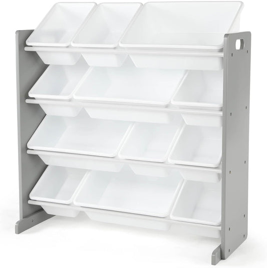 Humble Crew Kids Toy Storage Organizer with 12 Plastic Bins, Grey/White – Removable Bins for Playroom, Bedroom, Toddler Furniture for Boys and Girls Ages
