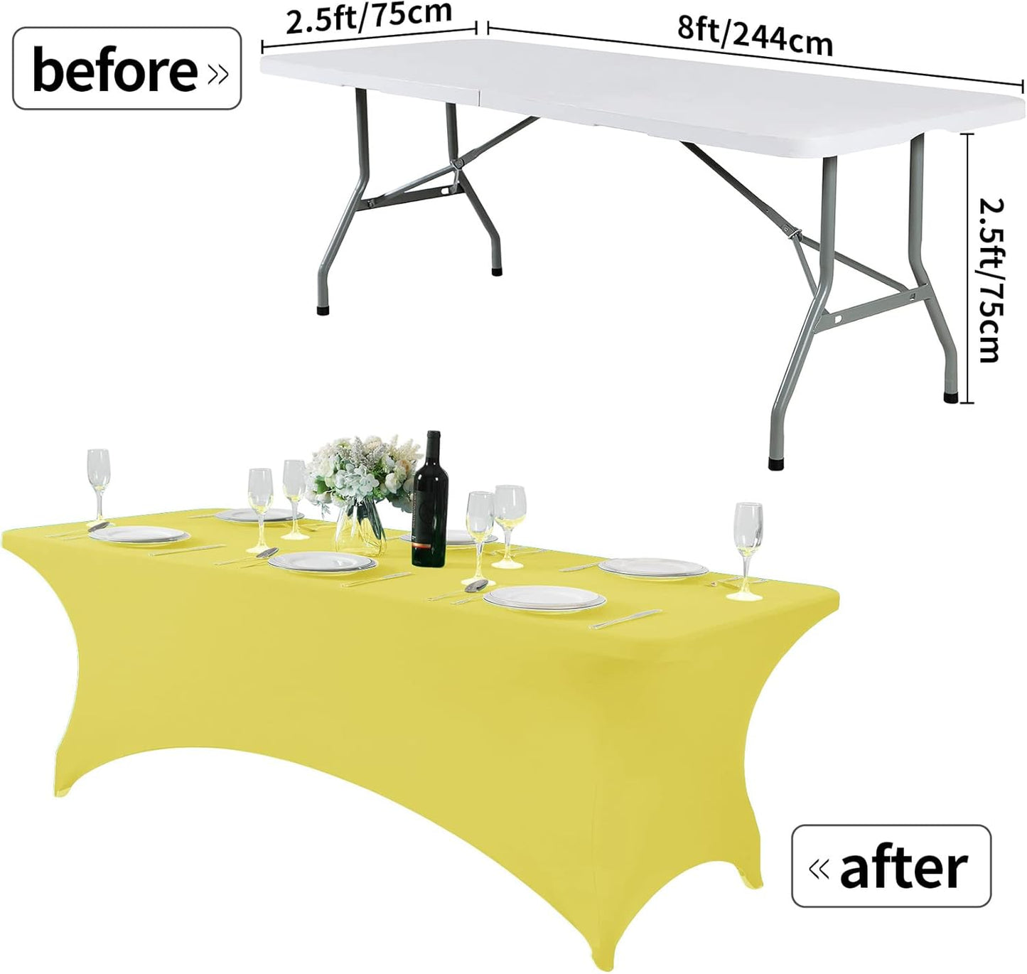 Spandex Table Cover for 8FT or 4ft or 6ft Table Universal Fitted Stretch Tablecloth for Party, Banquet, Wedding and Events-Yellow