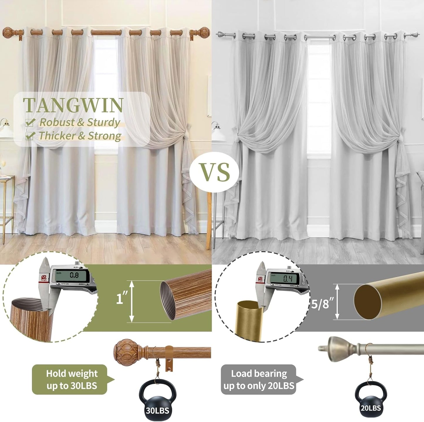 Wood Boho Curtain Rods for Windows:72-144Inch Wooden Farmhouse Curtain Rod for Bedroom Living Room,Heavy Duty Adjustable Rustic Decorative Drapery Rod with Vintage Imitation Wood Finial,Brown