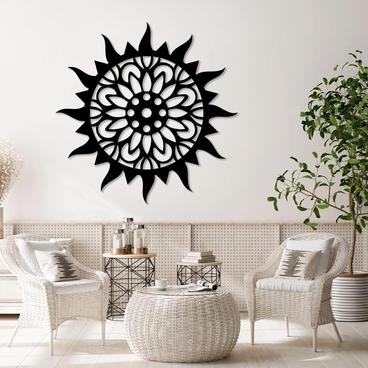 Sunburst Metal Wall Decor, Metal Sun Wall Decor, Metal Sun Flower Wall Art, Outdoor Metal Sun Wall Art, Sun Burst Wall Decor, Home Decor, Patio Decor, Wall Art for Living Room, Bedroom (Black, 32"x32"|80x80cm)