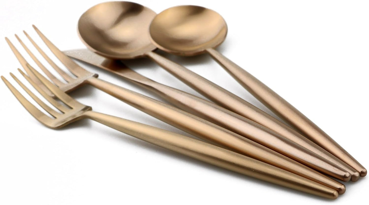 20-Pieces Luxury Rose Gold 18/10 Stainless Steel Flatware Set, Matte Finish, Service for 4