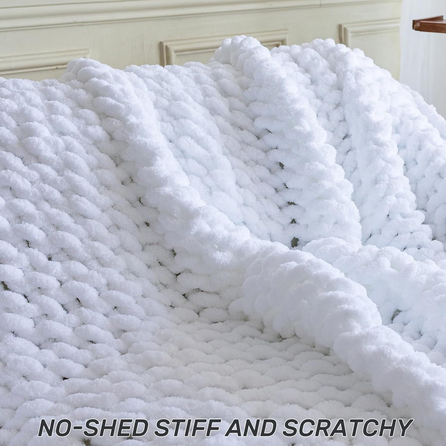 Chunky Knit Blanket - Luxury Soft Cozy 40 * 50 Throw Blanket,100% Woven Blanket Rope Knot Throw Blanket for Couch, Sofa, Home Decor, Gift - Machine Washable(White)