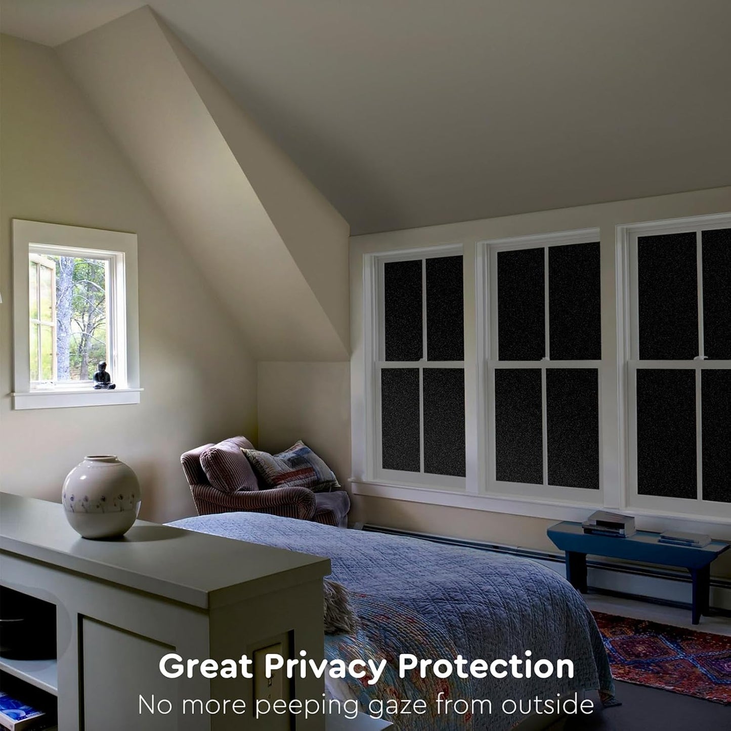 Kromapolis Blackout Window Privacy Film Total Light Blocking Room Darkening Window Covering, Removable Static Cling Frosted Glass Tint, Non-Adhesive, Black 29.5'' x 118.1''