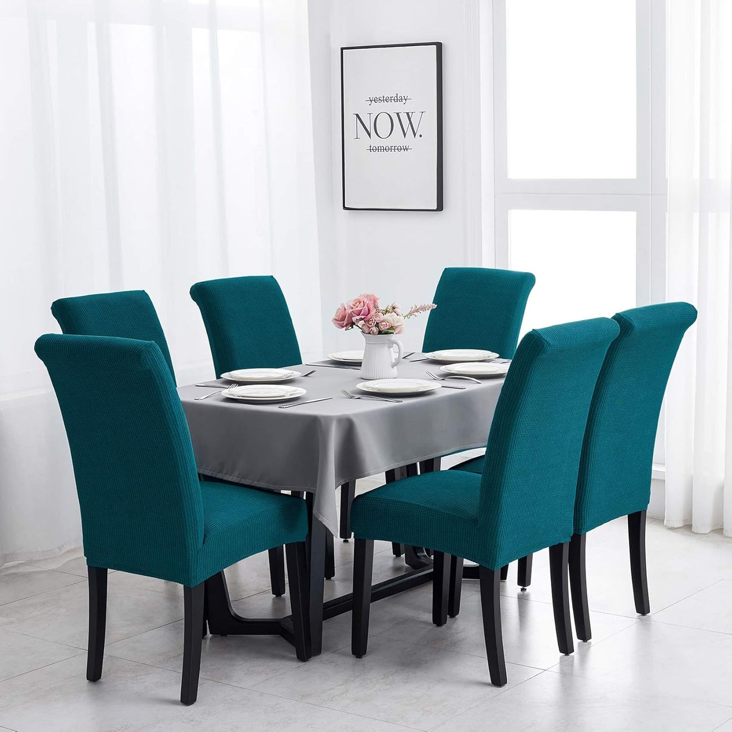 Joccun Chair Covers for Dining Room Set of 6, Dining Chair Slipcovers Stretch Dining Room Chair Covers Seat Protector,Washable Parsons Chair Cover for Home,Banquet(Peacock Blue,6 Pack)