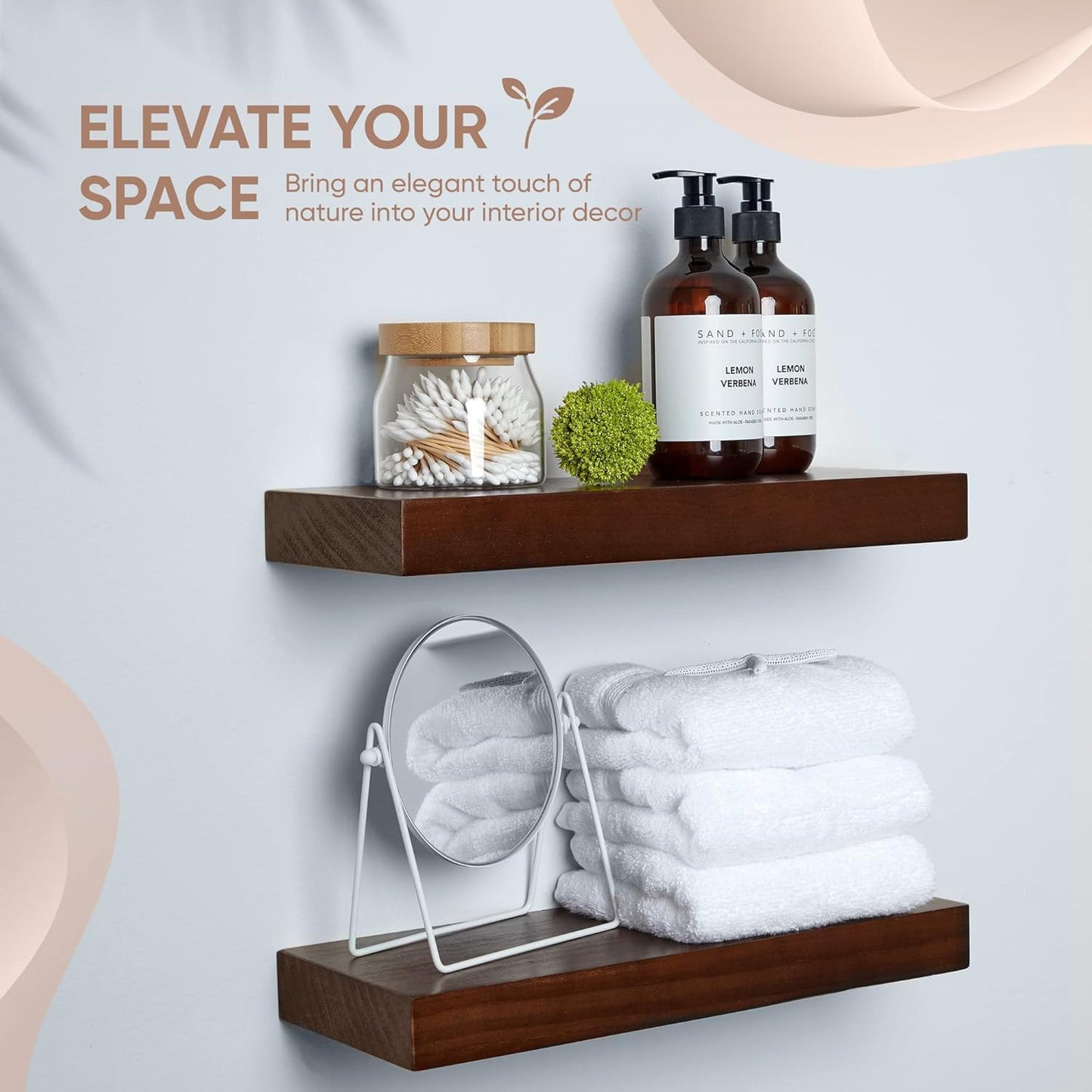 Homeforia Walnut Floating Bathroom Shelves, High End Solid Real Wood 16 inch Small Floating Shelf for Wall Mounted, Dark Brown 16inch Floating Shelves, Heavy Duty Bracket, 16 X 6.5 X 1.75 in, Set of 3