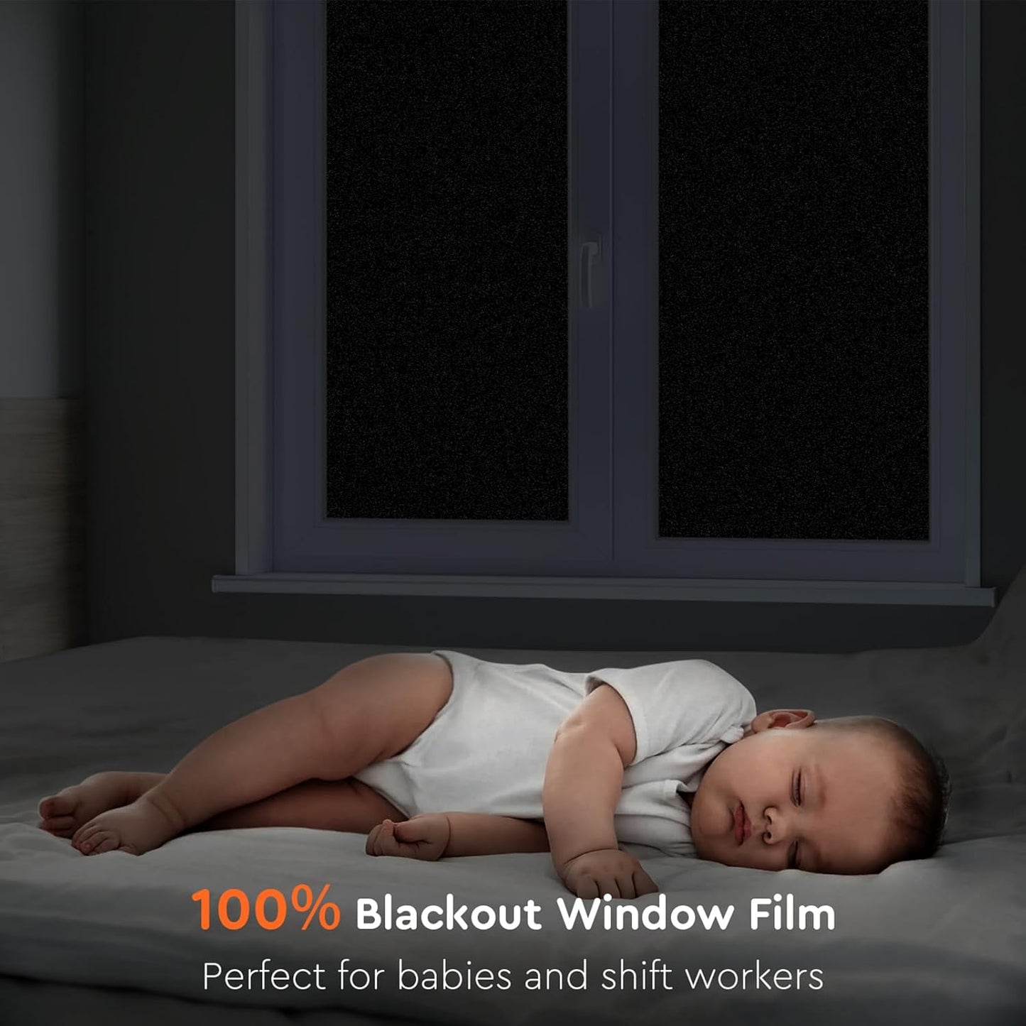 Kromapolis Blackout Window Privacy Film Total Light Blocking Room Darkening Window Covering, Removable Static Cling Frosted Glass Tint, Non-Adhesive, Black 29.5'' x 118.1''