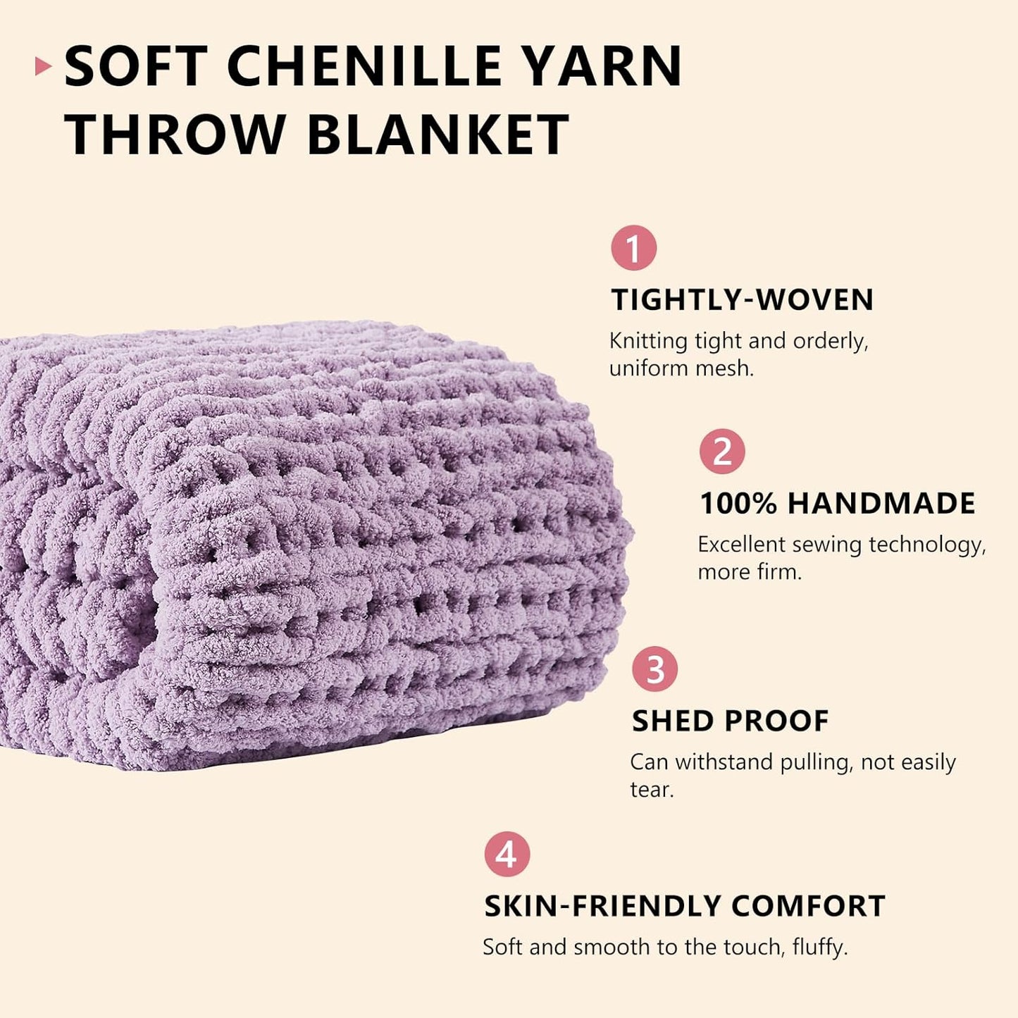 L'AGRATY Chunky Knit Blanket Throw - Soft Chenille Yarn Throw Blanket 30x40：Handmade Thick Cable Knit Crochet Blanket - Large Knit Blanket Chunky Rope Knot Throw Blanket for Couch Sofa Bed Home Decor