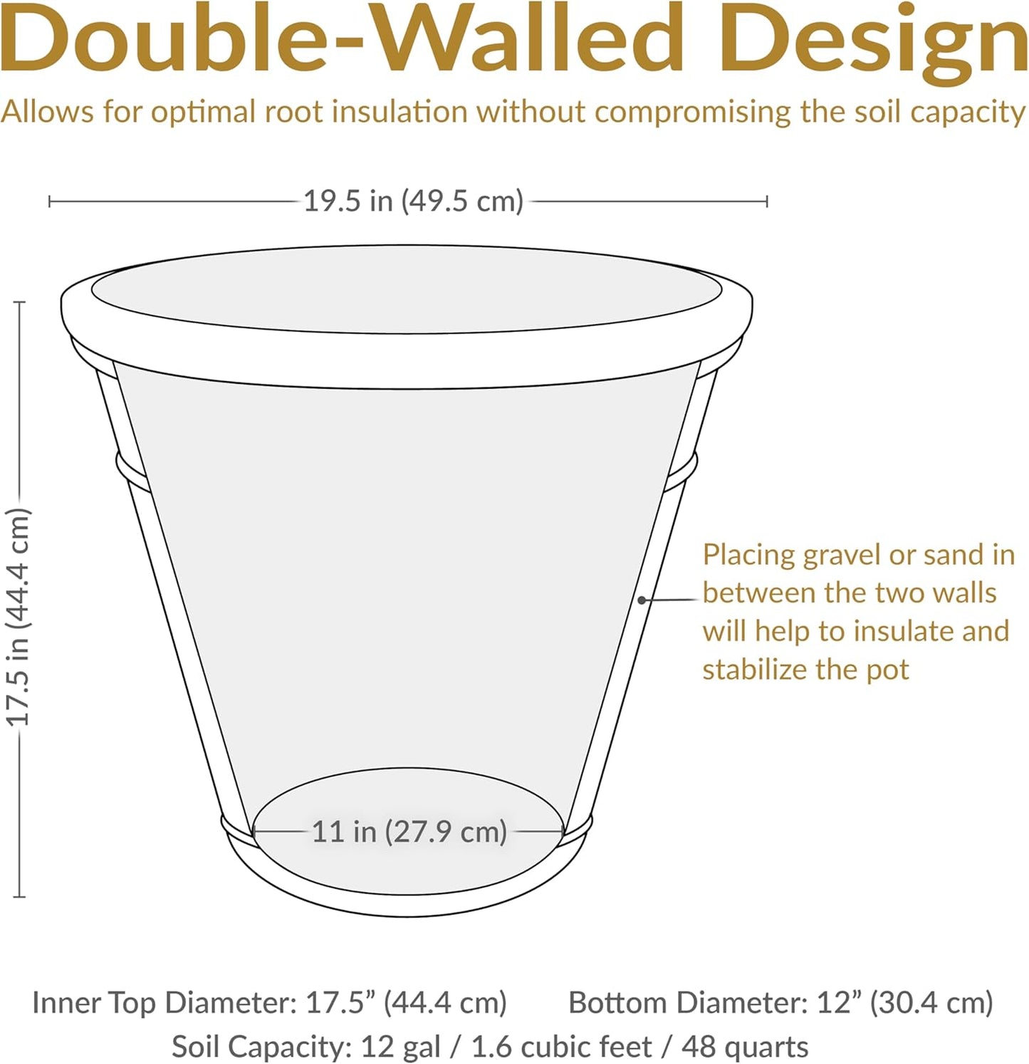 Sunnydaze 19.5-Inch Arabella Large Plant Pot - Polyresin Round Outdoor Planter with Drillable Drainage Holes - Beige