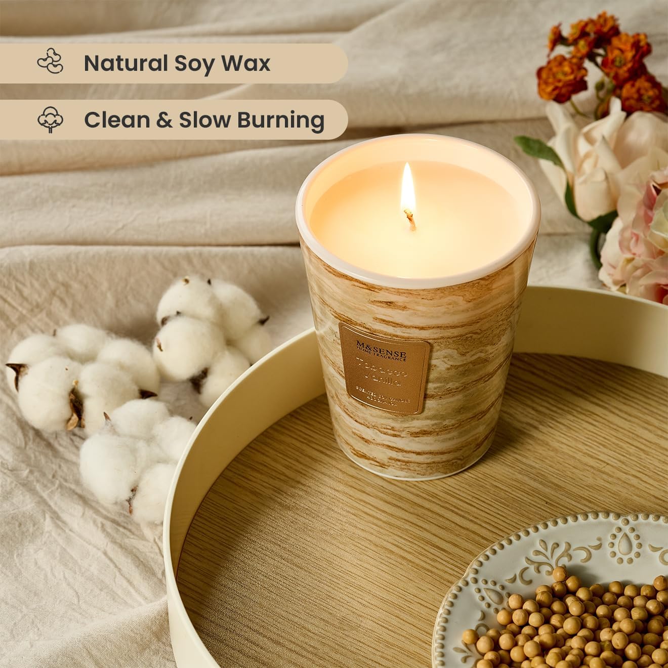 M&SENSE TobaccoVanilla Scented Candles for Home, Lead-Free Wick Highly Scented Jar Candles, 14.1 Oz 80 Hours Lasting Burning Candles Gifts for Women, Relaxing Aromatherapy Candle for Stress Relief