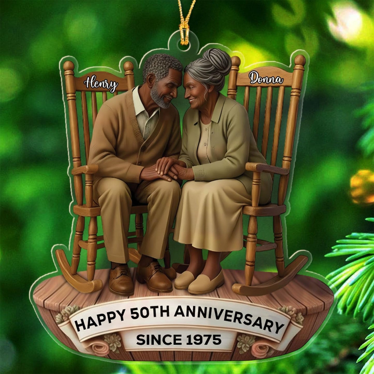 Happy 50th Anniversary Ornament Gift for African American Mr & Mrs Grandparents, Personalized 50 Years Together Christmas Ornament 2025, Customized Text/Year & Names Ornaments for Wedding Anniversary