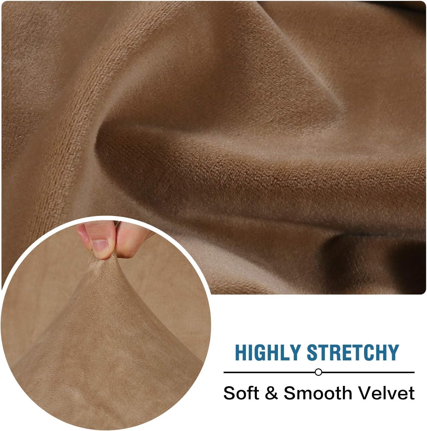 H.VERSAILTEX Velvet Stretch Sectional Couch Covers 3 Pieces Sofa Seat Cushion Covers L Shape Separate Cushion Couch Cover for Both Left/Right Sectional Couch (Large Sofa 2 Seater + 1 Chaise, Camel)