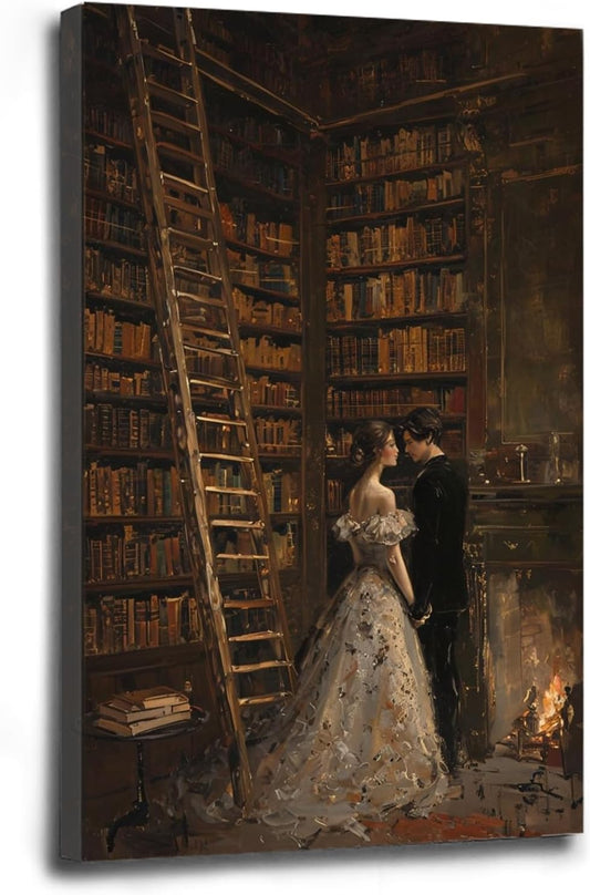 Gothic retro library scene decoration melancholy calm art college style wall aesthetic antique style home decoration suitable for bedroom living room8x12in Wood Framed