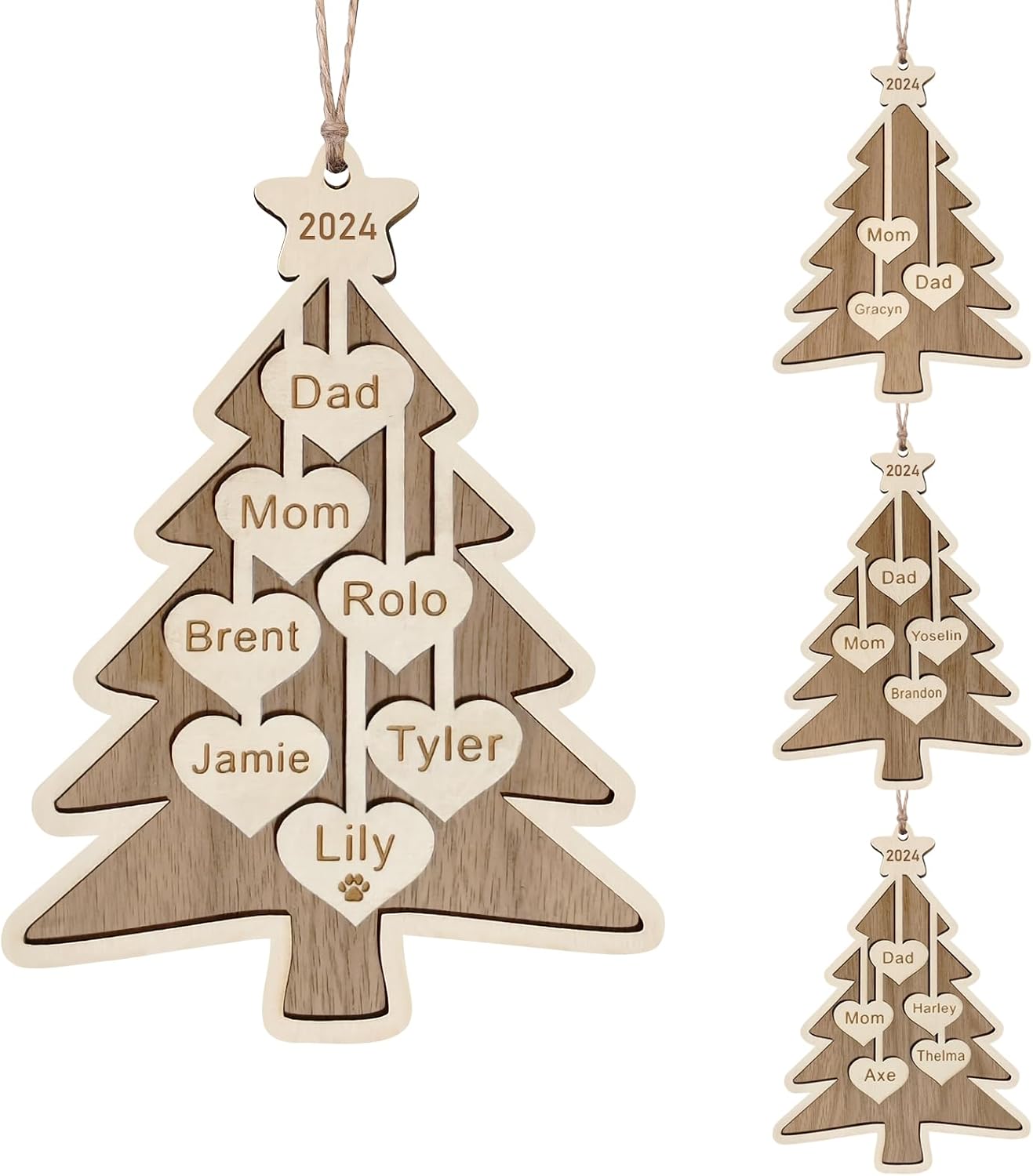 Personalized Christmas Ornaments 2025 with Family Names 1-7 Names Custom Ornaments for Christmas Tree Personalized Ornament Gifts