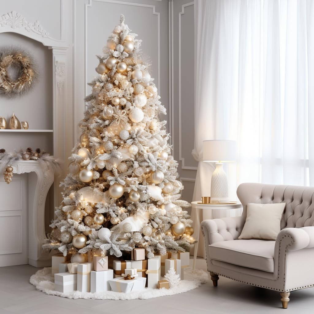 AISENO 24 Inch White Faux Fur Christmas Tree Skirt, Luxury Plush Tree Base Cover for Holiday Party and Home Christmas Decor
