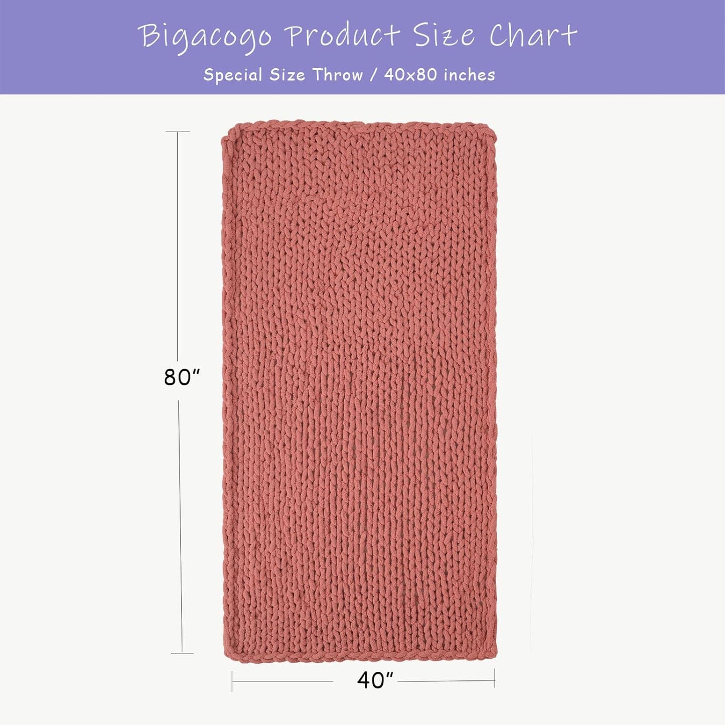 Bigacogo Chunky Knit Throw Blanket for Couch, 40x80 inches, 100% Hand Knitted with Thick Jumbo Chenille Yarn, Cozy Soft Large Rope Knot Cable Crochet Blankets for Sofa Bed Living Room, Antique Red
