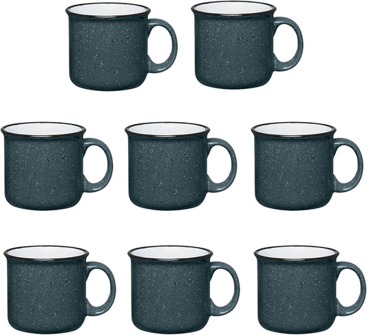 Set of 8 Ceramic Campfire Mugs – 15 Oz, Gray – Coffee & Tea Cups for Home, Work, Travel, Camping – Customizable, Great for DIY, Events, Companies