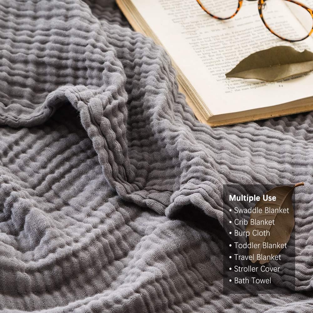 EMME Muslin Grey Twin Blanket 100% Cotton Bed Blankets for Adults and Baby 60"x80" Lightweight Soft Breathable All Season Solid Pre-Washed Gauze, Grey