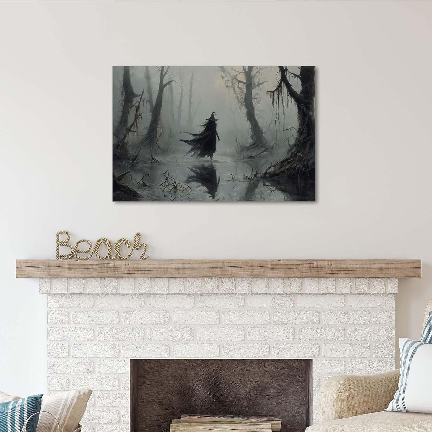 JFHCQJPK Vintage rustic swamp witch poster dark moody wall art gothic horror season halloween print for home decor retro dark moody painting8x12in Frameless