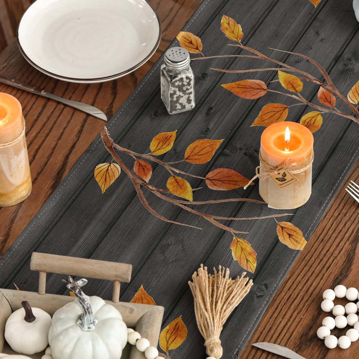 Artoid Mode Gnomes Pumpkins Sunflower Leaves Fall Table Runner, Seasonal Autumn Kitchen Dining Table Decoration for Home Party Decor 13x60 Inch