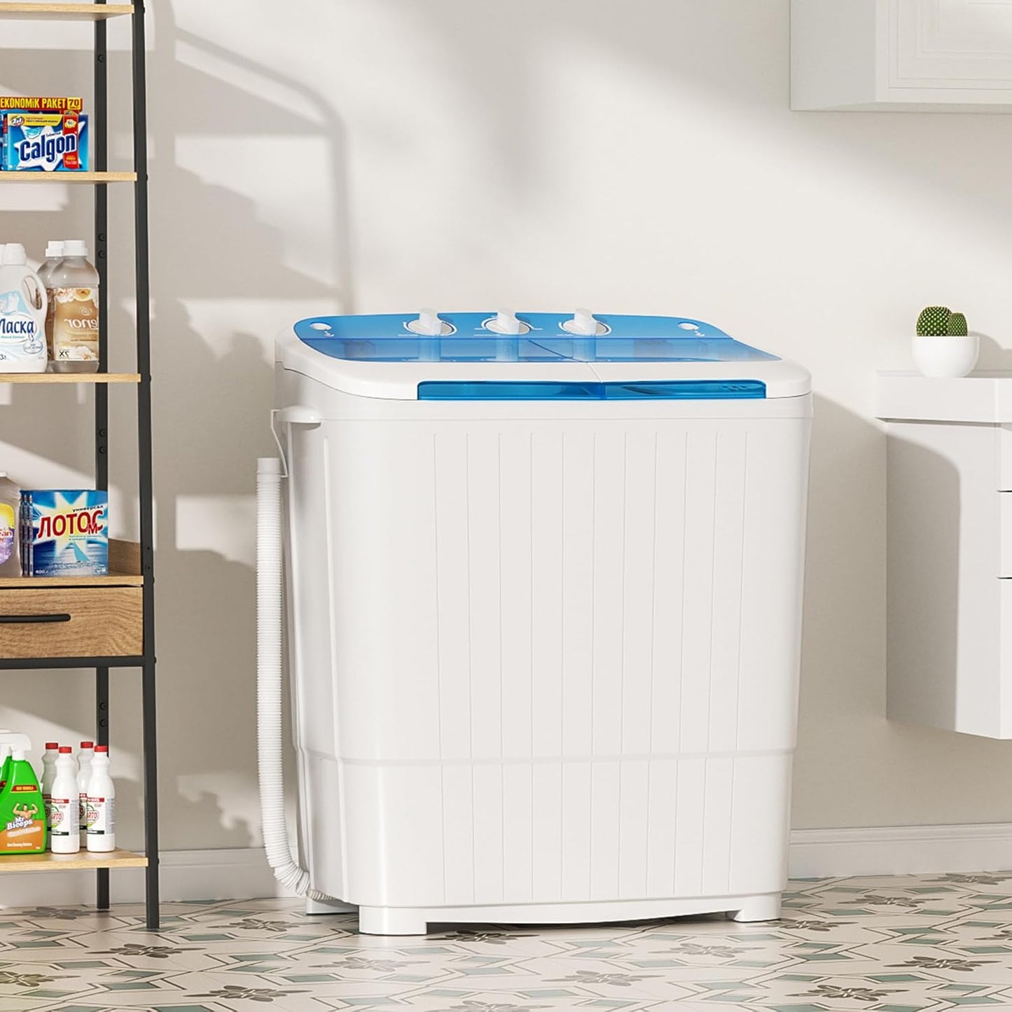 Greenvelly Portable Washing Machine, 16 Lbs Compact Mini Washer and Dryer Combo, Semi-automatic Twin Tub Washer with Drain Pump for Dorms, Apartments, RVs (Blue)
