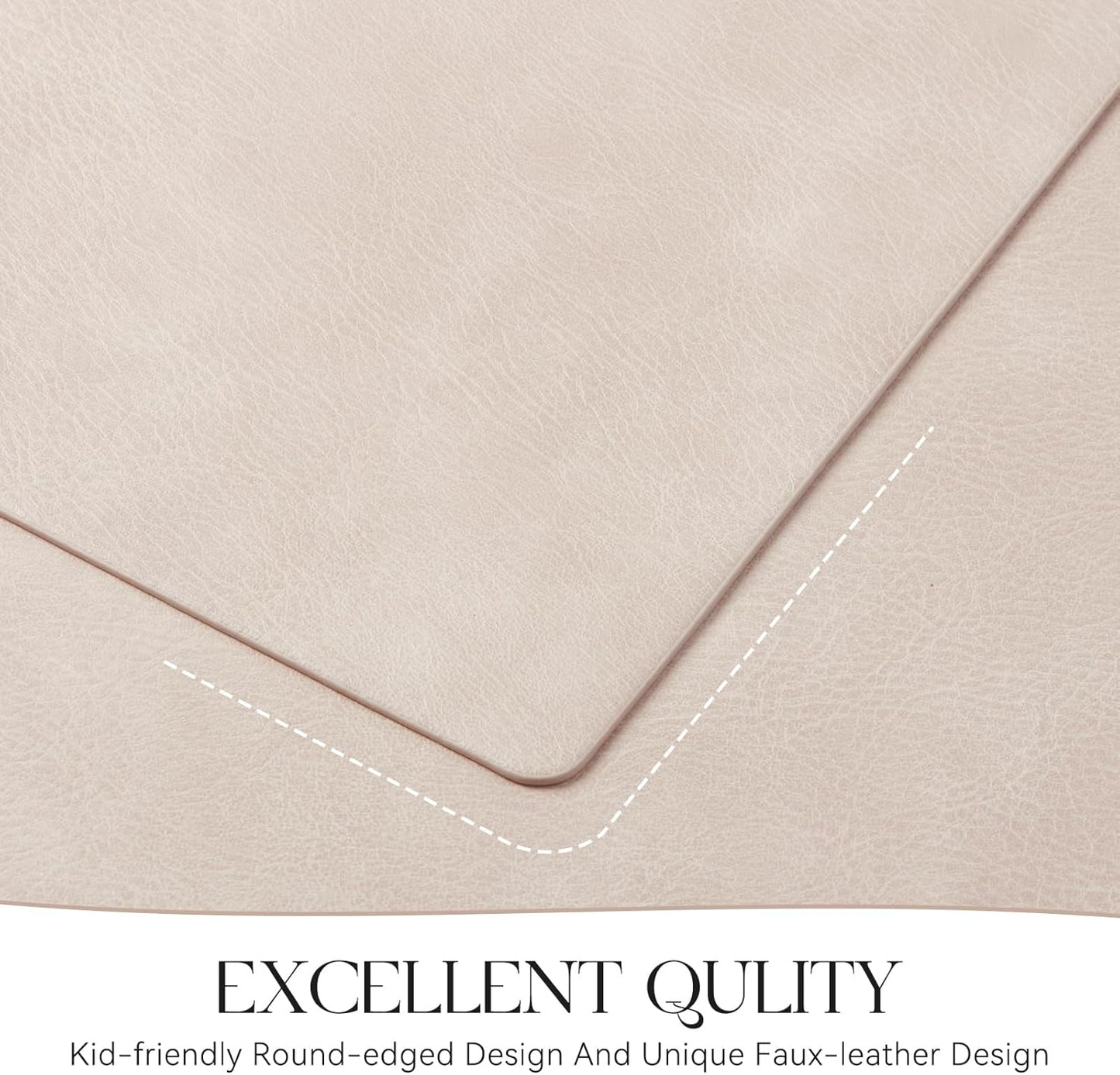 MOSAYT Vinyl Placemats Set of 8-12 X 17 Inch - Faux Leather 100% Waterproof Oil-Proof Wipeable PU Place Mats, Heat Resistant Reversible Table Mats for Kitchen, Dining, Outdoor (Beige)