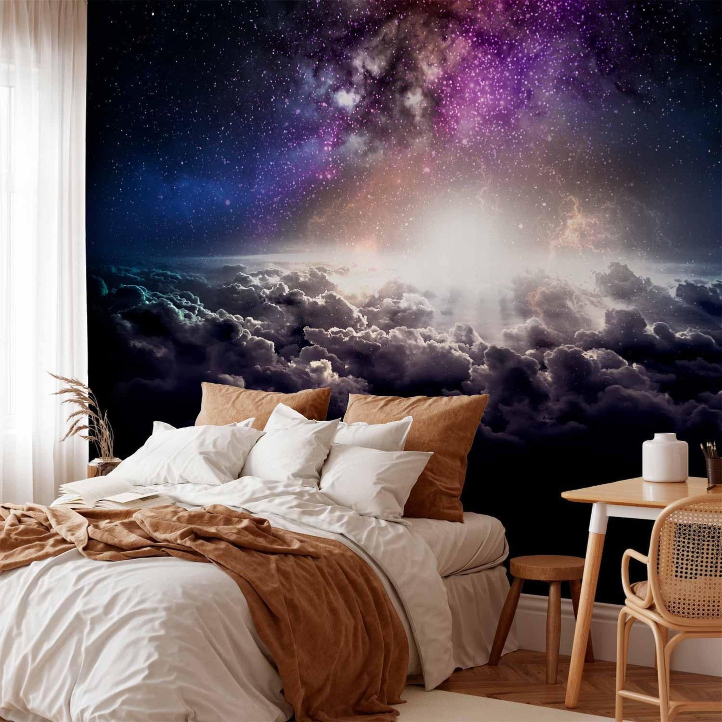 artgeist Wall Mural Galaxy 96x69 in - Peel and Stick Self-Adhesive Wallpaper Removable Large Sticker Foil Wall Decor Print Design Mural Cosmos Sky Star Cloud Purple i-A-10009-a-a