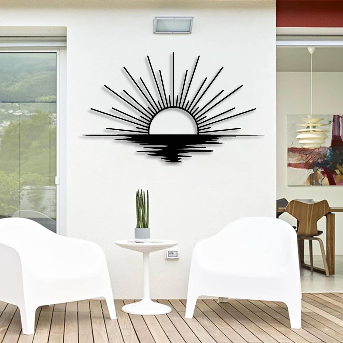 Sunrise Metal Wall Art, Metal Sun Wall Decor, Metal Sun Outdoor Decor, Large Metal Sun Wall Art, Sun Wall Art, Boho Sun Wall Art, Sunshine Metal Sign, Living Room Bedroom Wall Hangings (Silver, 24"x 17"| 62x37cm )