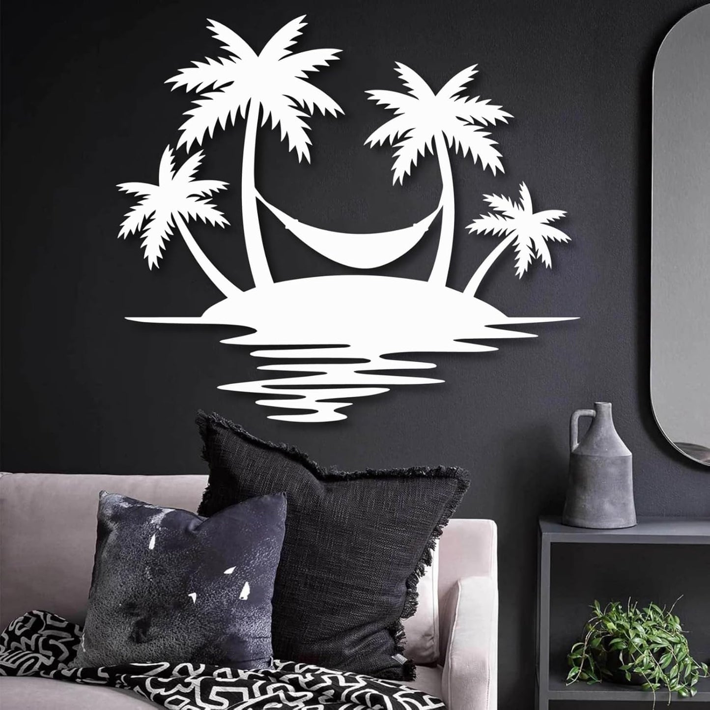 Palm Tree Metal Wall Decor,Palm Tree Outdoor Wall Art,Tropical Palm Tree Wall Decorations for Living Room,Outdoor Wall Decorations for House(30"×26",White)