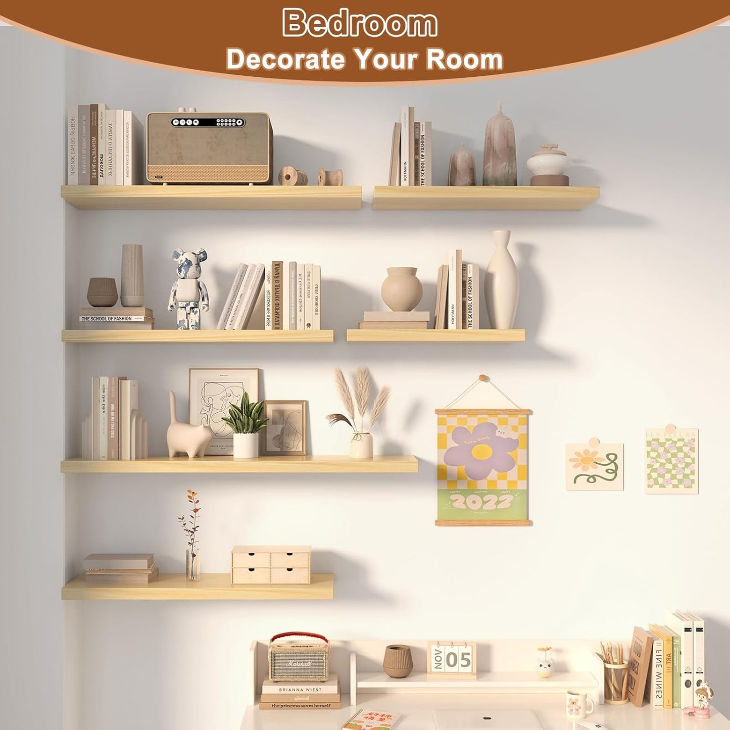48 Inch Floating Shelf 1 Pack Large Floating Shelves for Wall No Drilling Accessories Included Deep Wall Shelves for Living Room Kitchen Farmhouse 48" W x 12" D x 1.2" Oak