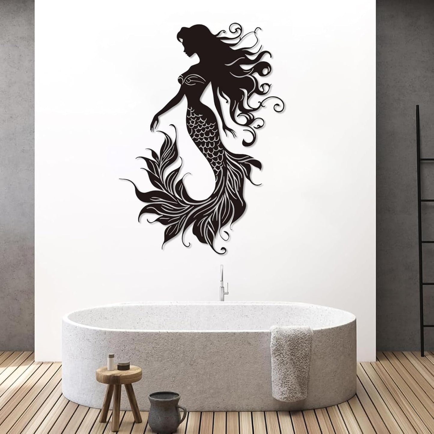 Veplsur Mermaid Metal Wall Art, Metal Mermaid Wall Decor, Marine Biology Wall Decor, Ocean Wall Art, Nautical Wall Hanging, Beach Hanging for Bathroom Bedroom (Black, 19"x13"|47x33cm)