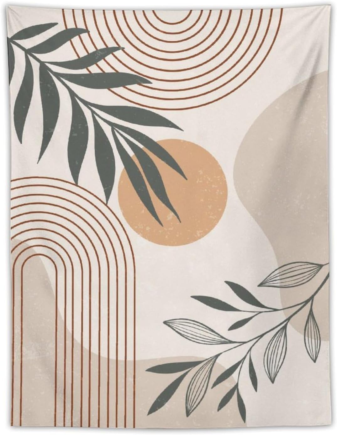 Abstract Boho Tapestry, Mid Century Tropical Tree Leaves Modern Geometric Arch Bohemian Botanical Tapestry, Home Aesthetic Wall Hanging Art Decor for Living Room Bedroom Dormitory 60x60 Inch