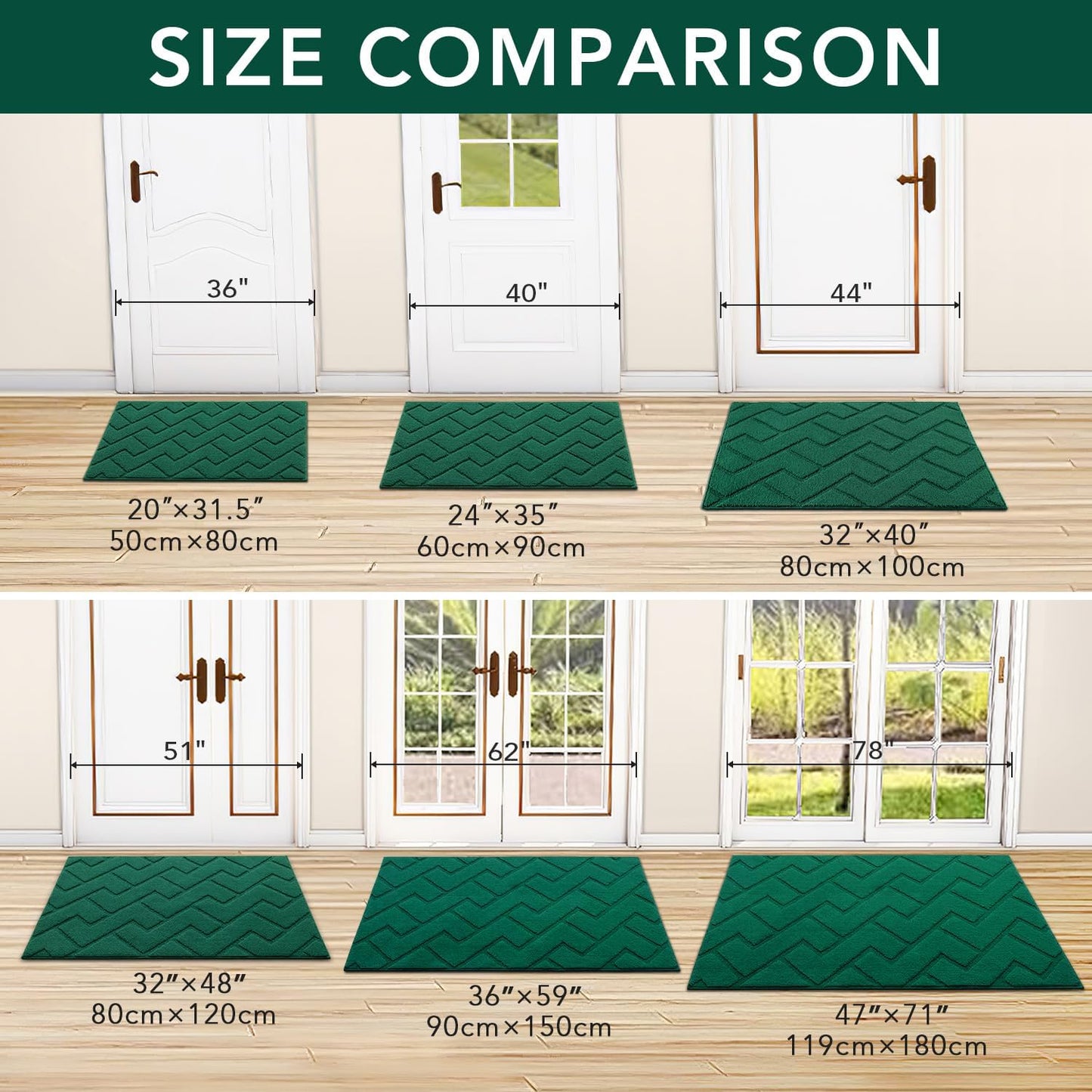hicorfe Front Door Mat Outside Entrance,32"x40" Absorbent Muddy Dirt Resist Welcome Door Mats Outdoor Indoor,Stain and Fade Resistant,Non Slip Backing Entry Mat Doormat for Entryway(Evergreen)