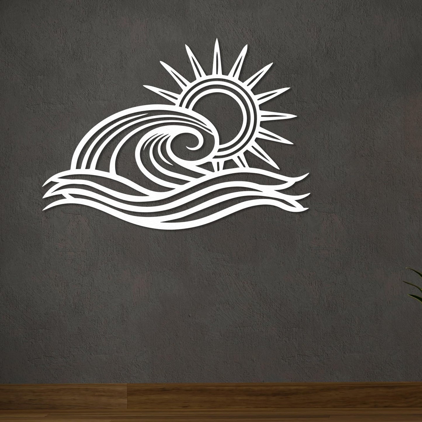 Wita Home Ocean Wave Metal Wall Art, Sun Beach Decor, Coastal Large Wall Sculpture for Home, Indoor/Outdoor Use, Nautical Wall Hanging, Eye-Catching Addition to Living Room (White, 24 x 14 inches)