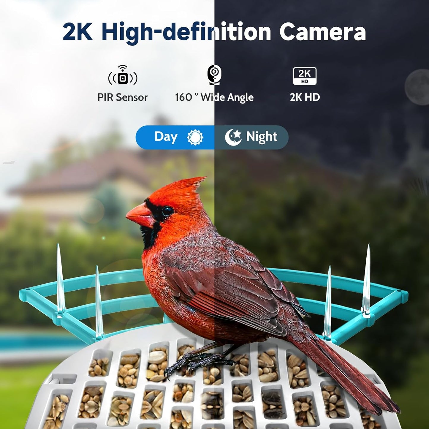 Smart Bird Feeder with Camera, 2K HD Bird Feeders for Outdoors with Solar Panel, Al Identification, Idea Gift, Blue
