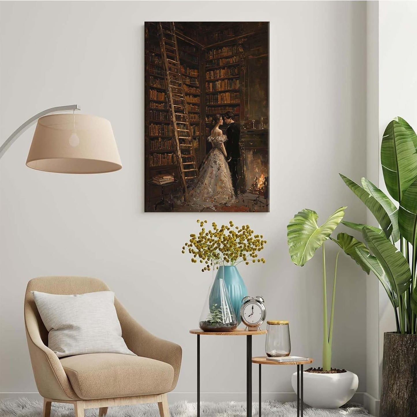JFHCQJPK Gothic retro library scene decoration melancholy calm art college style wall aesthetic antique style home decoration suitable for bedroom living room16x24in Frameless