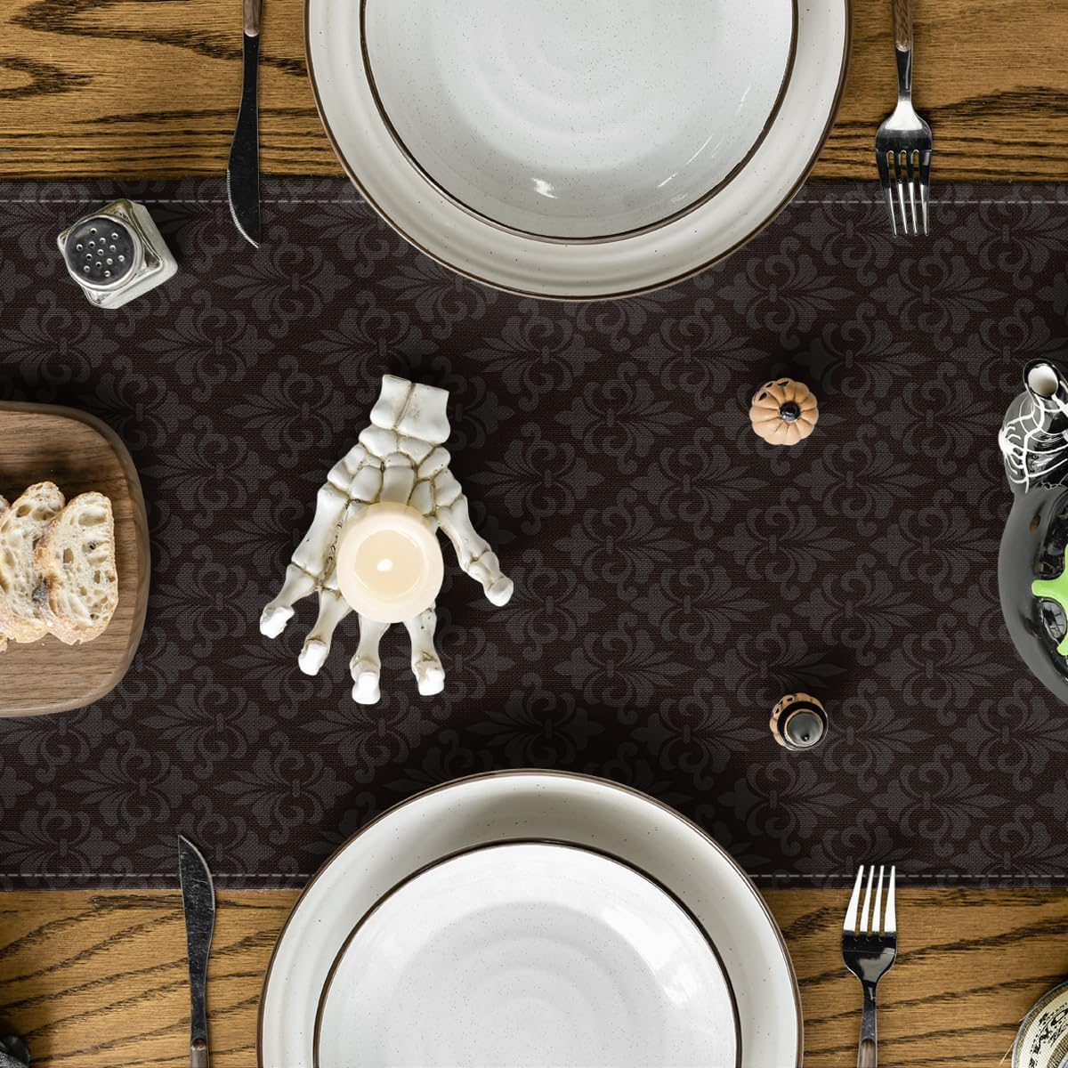 Artoid Mode Black Cat Pumpkins Boo Halloween Table Runner, Trick Or Treat Seasonal Kitchen Dining Table Decoration for Home Party Decor 13x60 Inch