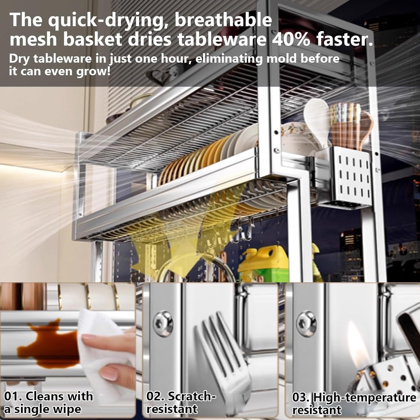 Kitchen Sink Rack Sink Above The Dish Drain Dish Washing Rack Stainless Steel Multifunctional Dish Storage Rack,Over The Sink Drying Rack for Dishes(2,85cm/33.5in)