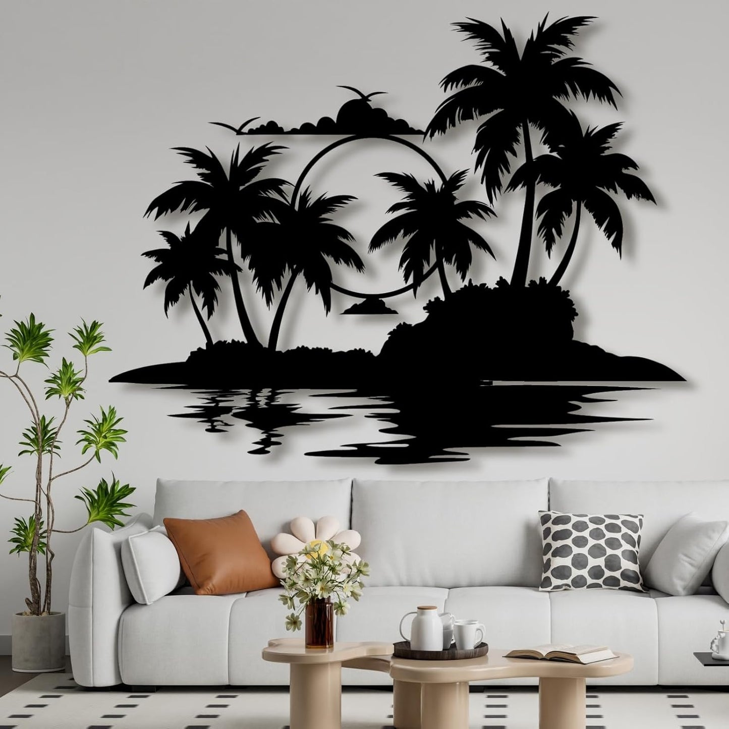 Palm Tree Metal Wall Decor,Palm Tree Metal Wall Art,Metal Palm Tree,Metal Palm Tree Wall Decor,Tropical Metal Wall Art,Beach Wall Decort,Metal Wall Decor (style 2,white,19 L" x 14 W" / 47 x 37 cm)