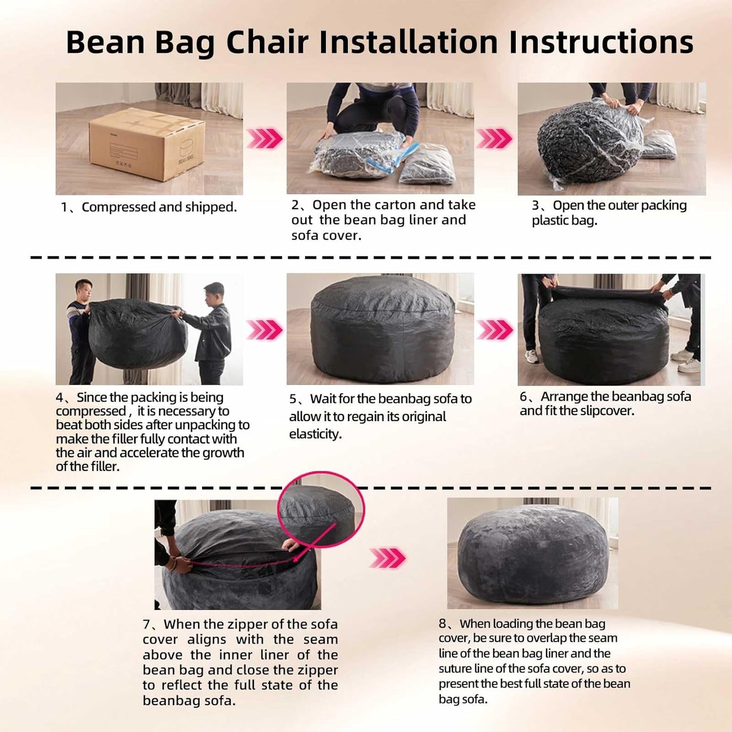 5FT，Big Bean Bag Chairs for Adults，Large beanbag with Filler Included，Memory Foam Material，Easy to Clean and Washable Corduroy Fabric，Suitable for Living Room and Bedroom (Coffee Color, 5 Foot)