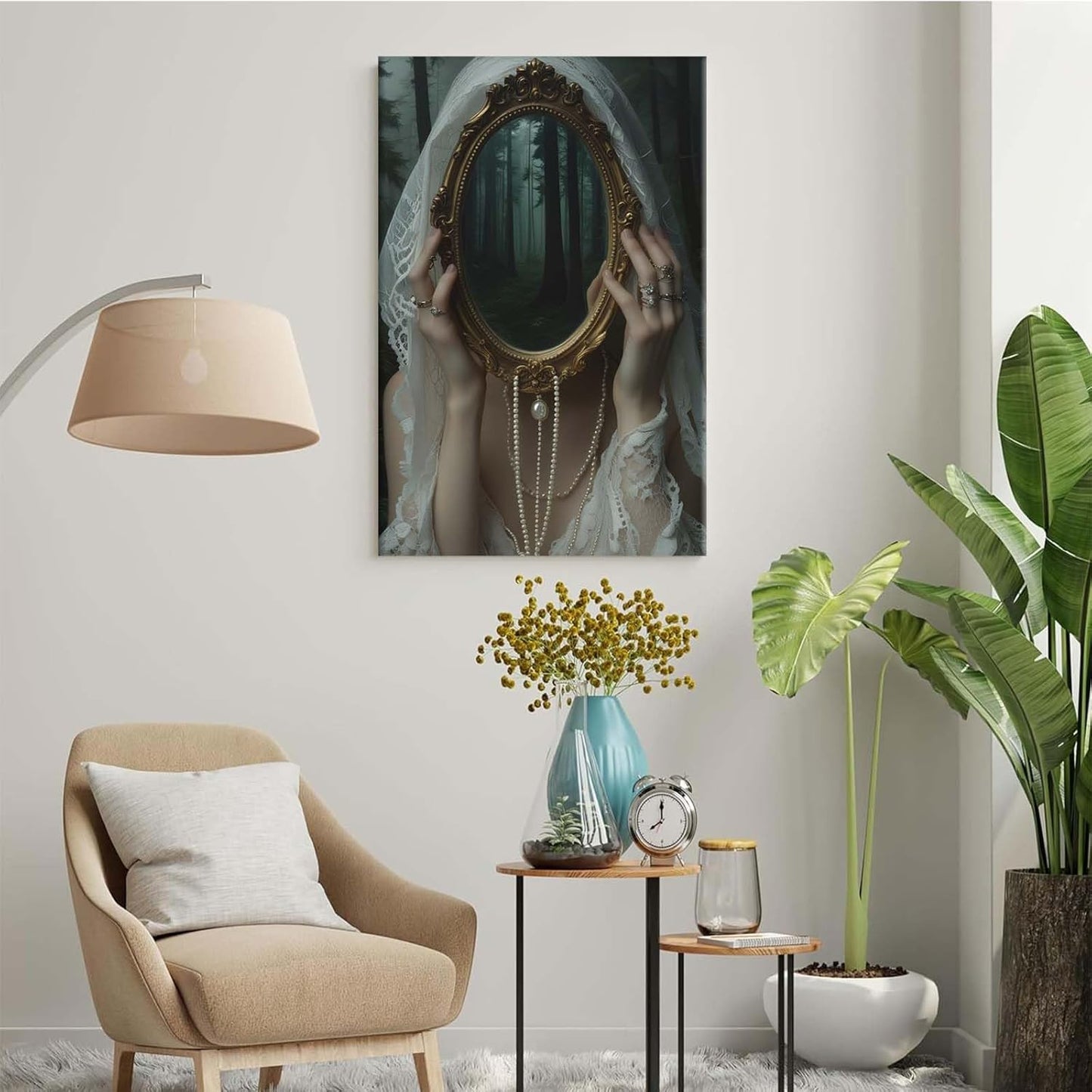 Mirror face covering dark art poster print melancholy gothic painting vintage feminine print victorian style decoration antique art32x48in Frameless