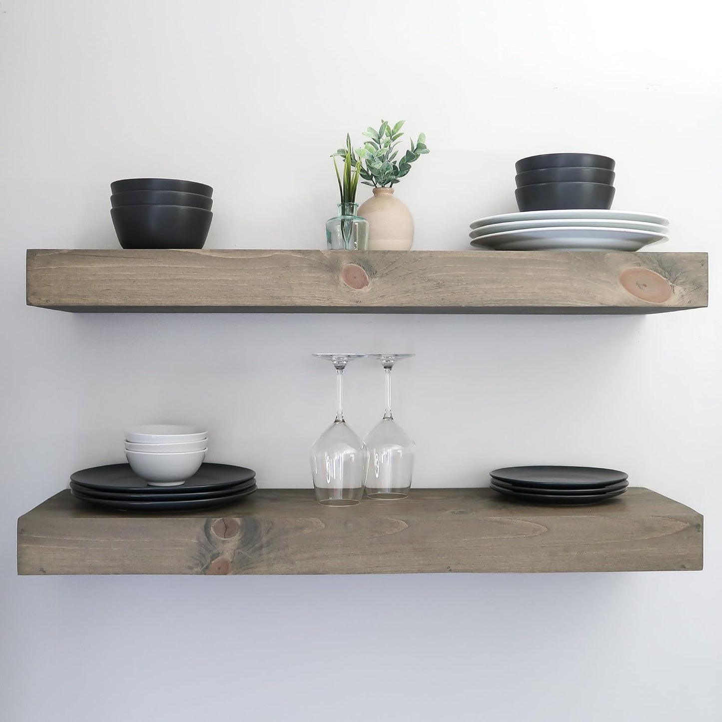 Modern Floating Shelves 3 Inches Thick for Wall, Wide Shelves for Kitchen, Living Room, Bedroom, and Bathroom, Natural Pine Wood, Rustic Wooden Shelf, (Set of 2) (Aged Barrel, 36Lx3Hx8D)