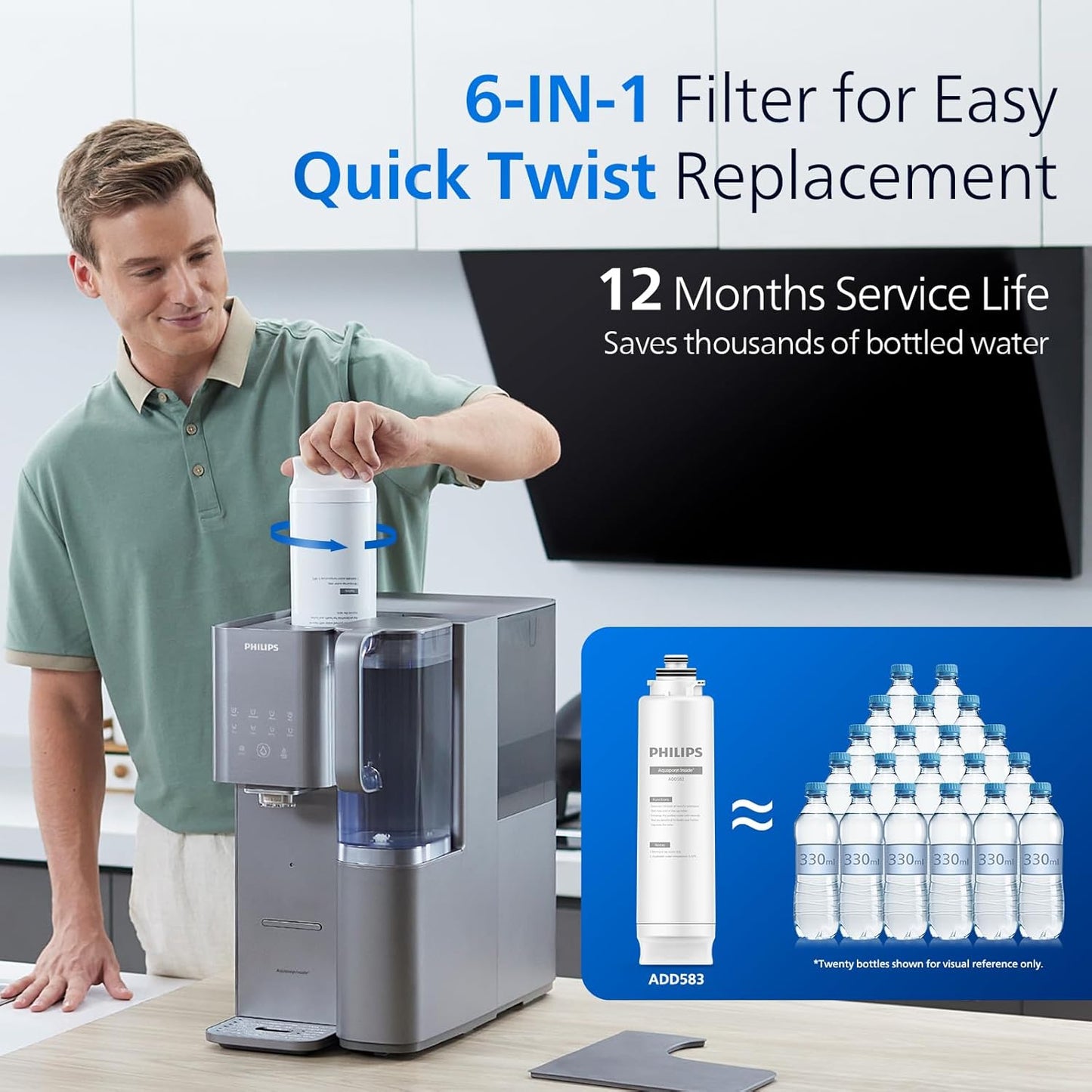 Reverse Osmosis Water Filter Countertop, Philips 40°F Cold Water Countertop RO System 6 Stage Filtration with UV Light, Instant Boiling Water 6 Temperature Settings NSF/ANSI 372 Certified, TDS Monitor