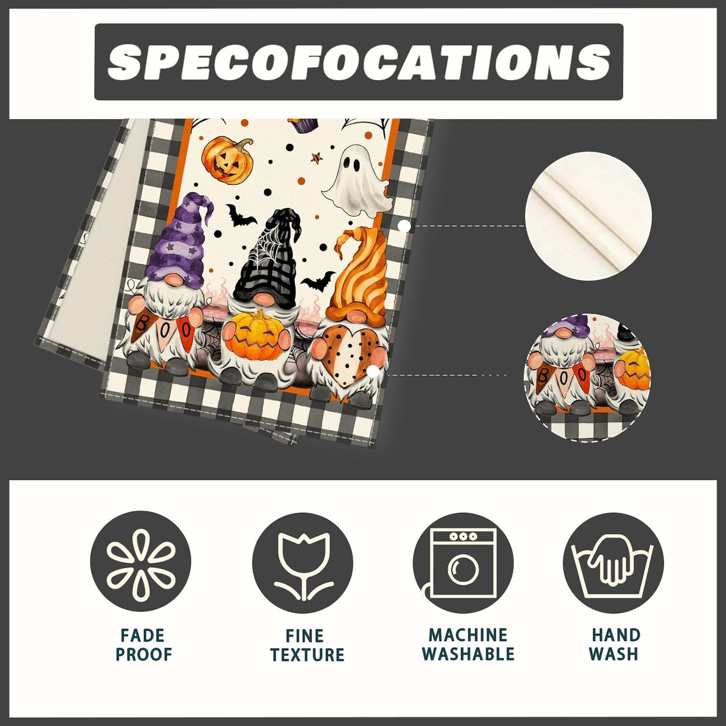 XCHI Spooky Boo Plaid Gnome Halloween Table Runner Party Table Decoration for Home Kitchen Dining Holiday Decor 13x120 Inch