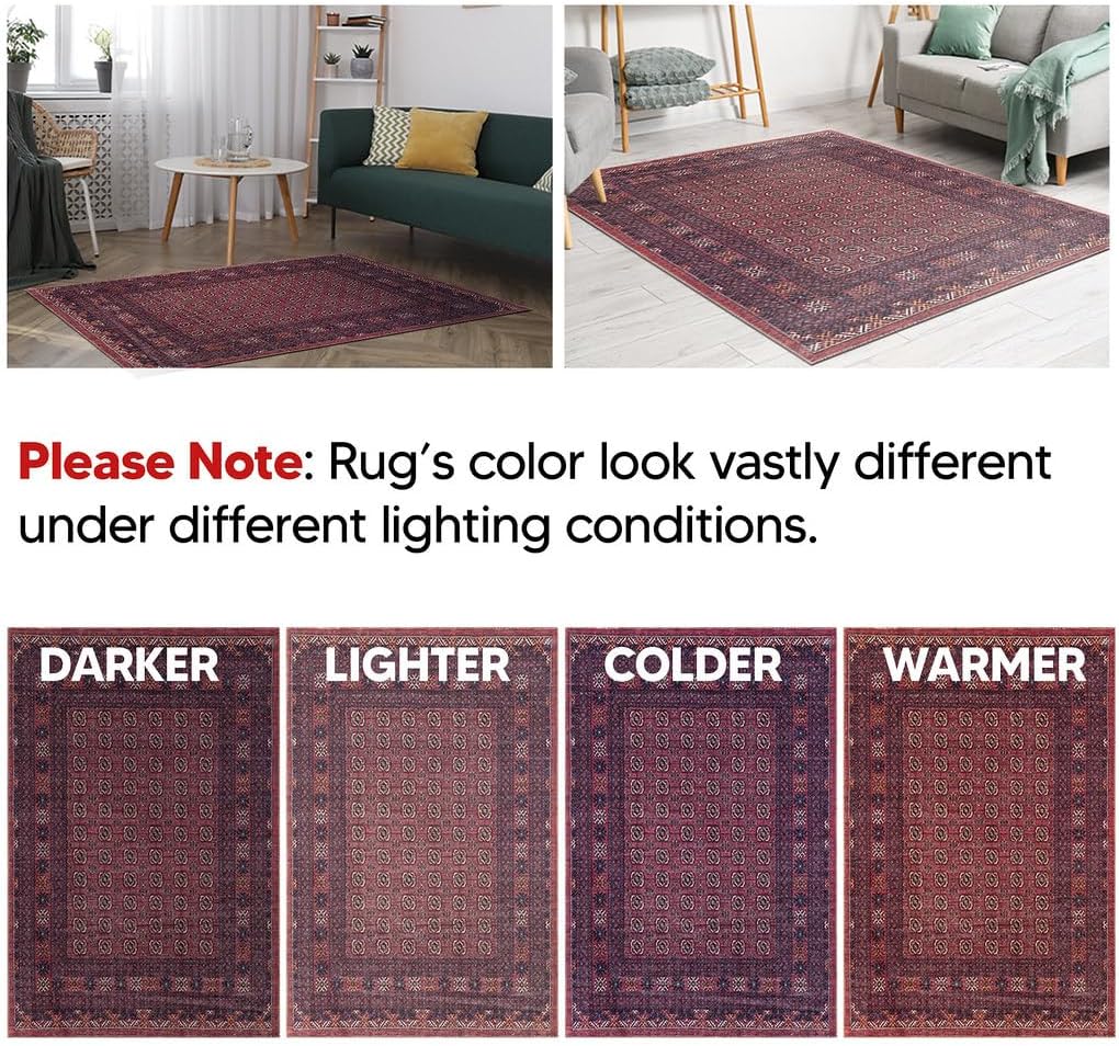 Keen Home Design 4x6 Rug - Machine Washable Area Rug with Non-Slip Backing, Ideal for Living Room, Dining Room, Bedroom - Vintage, Easy Clean, Durable, Low Pile Rug - (4' x 6')