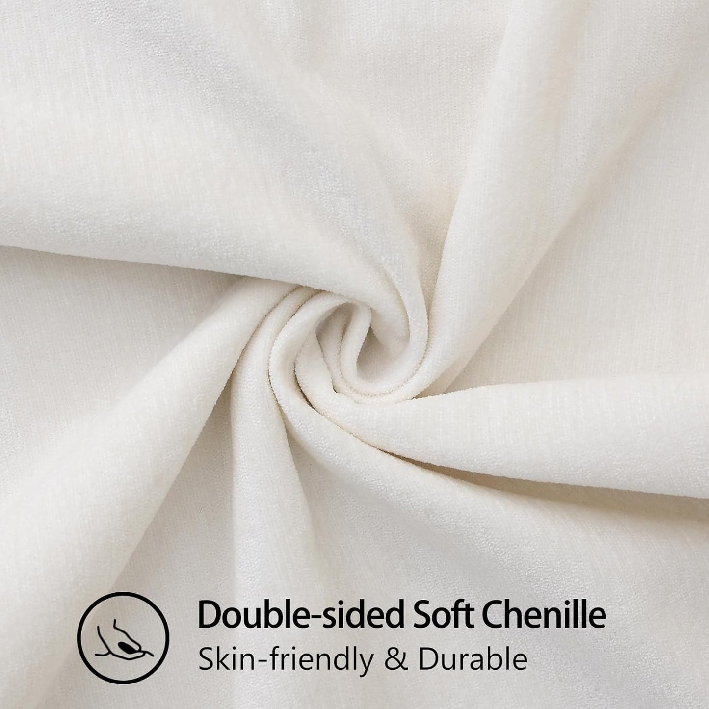 decorUhome Chenille Soft Throw Pillow Covers 16x16 Set of 2, Farmhouse Velvet Neutral Decorative Euro Pillow Covers with Stitched Edge for Couch Sofa Bed Home Decor, Cream White