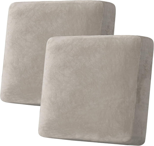 H.VERSAILTEX Velvet Stretch Couch Cushion Cover Plush Cushion Slipcover for Chair Loveseat Sofa Cushion Furniture Protector Seat Cushion Sofa Cover (2 Piece Large Sofa Cushion Covers, Oatmeal)